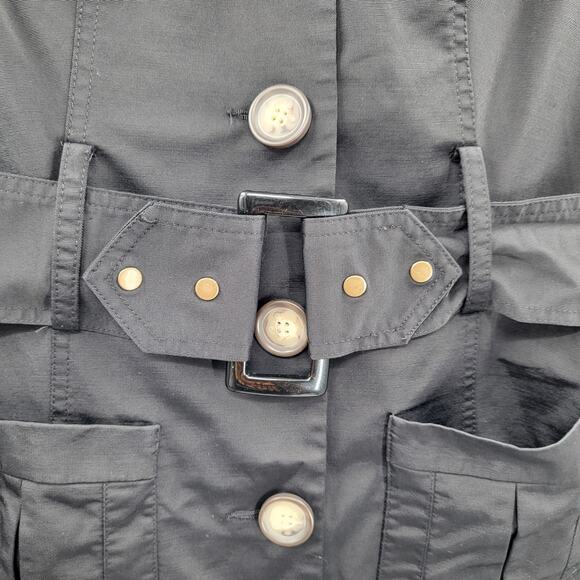 Vintage For Cynthia Black Trench Coat Leopard Print Lining Ruffled Wrists Size M - Picture 7 of 12